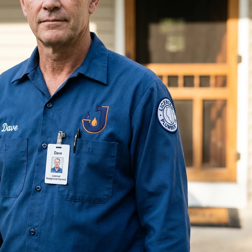 Licensed plumber showing ID badge in Villa Ridge, MO