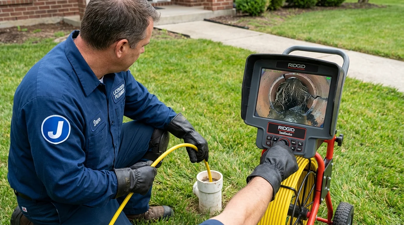 Sewer camera inspection being performed by Johns Plumbing LLC in Villa Ridge